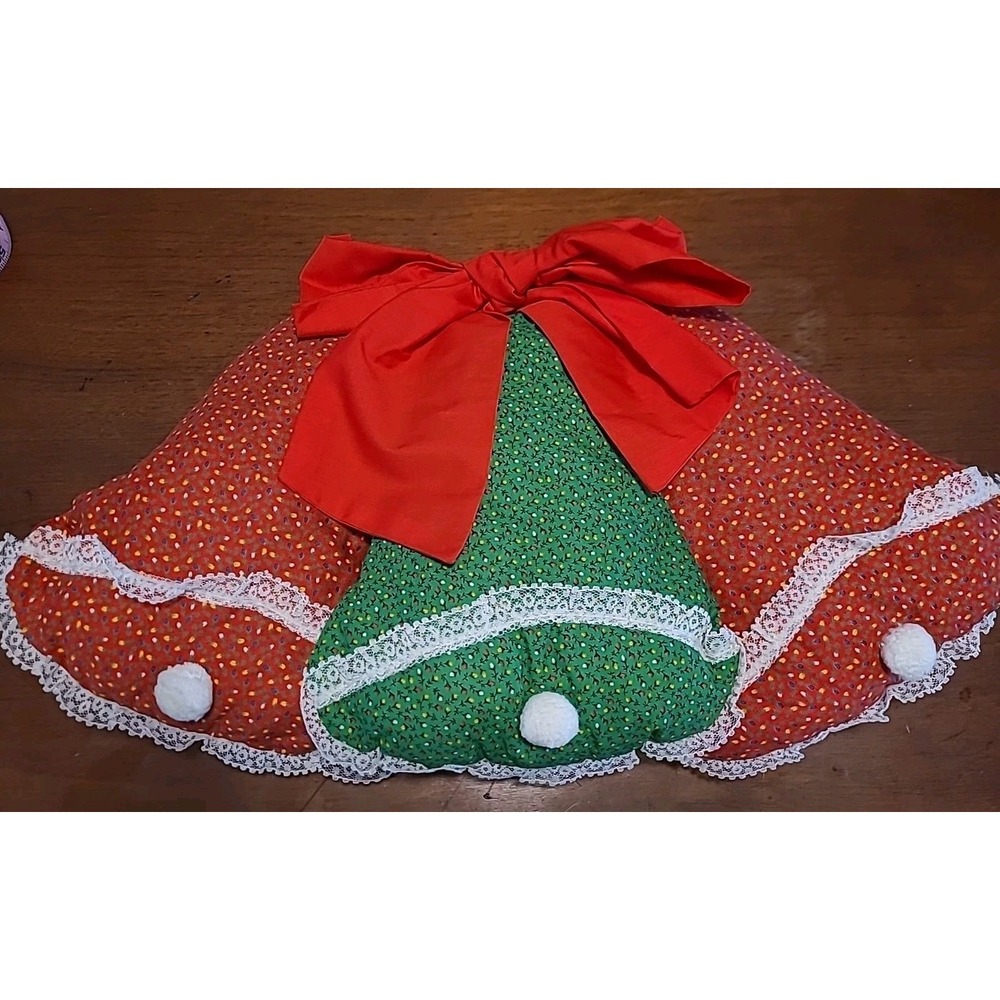 Vtg Christmas Handmade Fabric Bell Trio Wall Door Hanging‎ Red Green Grannycore